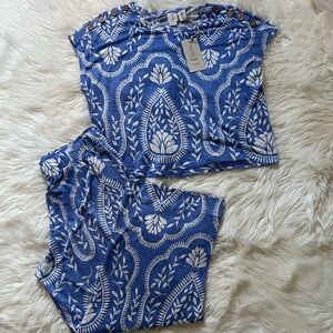 Joie Blue and White Linen Two-Piece Set